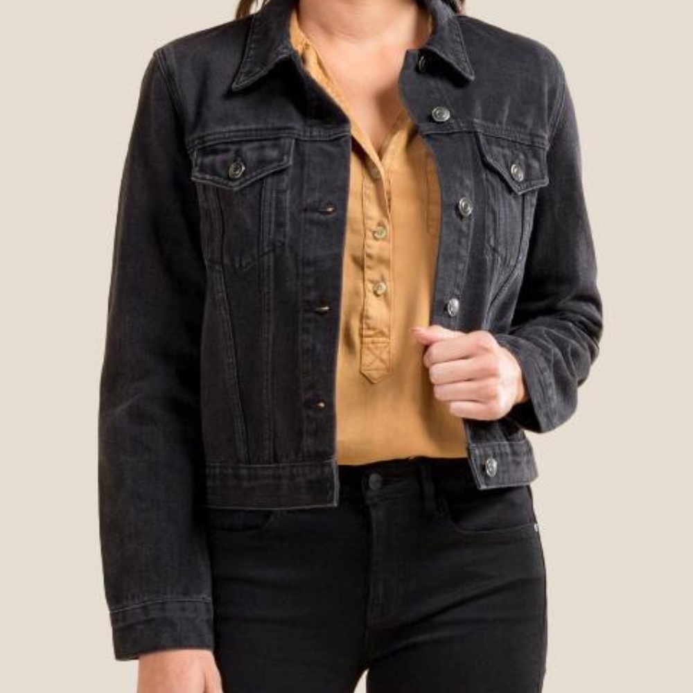 cropped black denim jacket